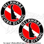 DELAWARE SCUBA DIVING Flag-Map Shape USA Circular Vinyl Stickers, Decals 75mm x2
