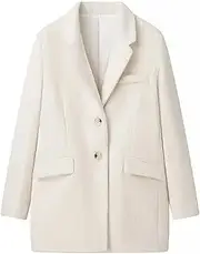 [Generic] Women's Soft Blazer Notched Lapel Pocket Decorative Single-Breasted Long Tweed Solid Color Blazer