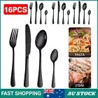 16PCS Stainless Cutlery Set Steel Spoon Fork Knife Tablespoons Teaspoons - Black