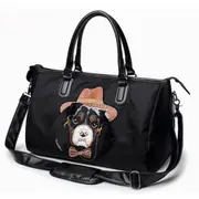 Dog Pattern Leisure Fashion Oxford Cloth Slant Shoulder Bag Handbag(Black)