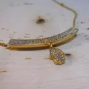 Stainless Steel Gold Crystal Hamsa 18″ Collar Necklace