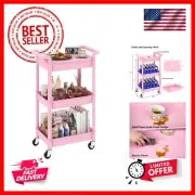 3-Tier with Cover Top Board, Mobile Utility Cart with Lockable Casters Multi-...