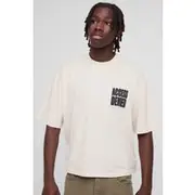 Mens Ecru Oversized Boxy Access Denied Print T-Shirt