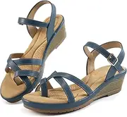 [Aomigoct] Dressy Womens Wedge Sandals: Black 8 Comfortable Platform Work Sandals for Women 2025 - Casual Walking Wedding Shoes