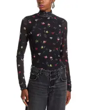 Cinq a Sept Tumbling Carnations Shirred Mesh Turtleneck