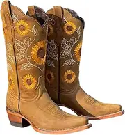 Women's Cowboy Boots,Vintage Floral Embroidered Cowboy Boots - Equestrian Knight High Boots Square Toe Vintage Horse Riding for Woman Girls Zankie