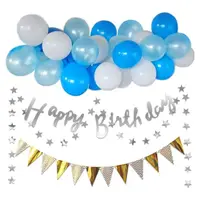 在飛比找momo購物網優惠-HAPPY BIRTHDAY 三色生日氣球掛旗組1組-四組任