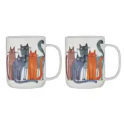 2x Ashdene Quirky Cats Four Friends Coffee Drinking Cup Mug 400ml New Bone China