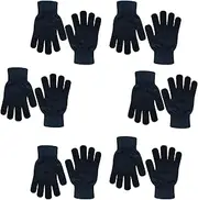 [VICAITOYS] Winter Magic Knit Gloves - 6 Pairs, Stretchy Full Fingers, Suitable for Kids, Teens & Women - All Black Series, One Size Fits All, Black