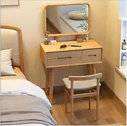 Solid Wood Vanity Desk, Makeup Vanity Set with Height Adjustable Mirror and Makeup Chair, Vintage Dressing Table for Bedroom