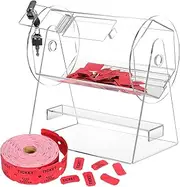 MOJIEZUO Acrylic Raffle Ticket Spinner Drum with 2000 Red Raffle Tickets Double Roll, Spinning Raffle Ticket Box for Balls, Chips, Tickets with 2 Keys, Transparent Raffle Ticket Box for Lottery Games