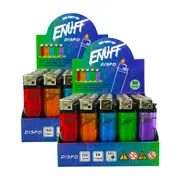 100 Enuff Lighters Electronic Gas Refillable Adjustable Flame Assorted Colours