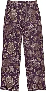 [ZZXXB] Retro Elephant Paisley Print Boys Long Pants Soft Trousers Elastic Waist Kids Lounge Bottoms with Pockets S-XL