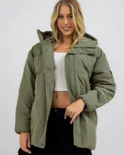 [Roxy] Roxy Women's Ocean Ways Hooded Puffer Jacket in Agave Green Size Small S Agave Green