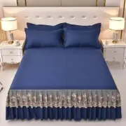 Lace BedSkirt with Pillowcase Solid Color Bed Cover MattressProtector BedLinen