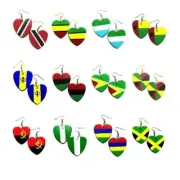 Barbados Trinidad Angola Guyana Africa Small Heart Handmade Wood Earrings