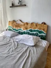 Custom Made Epoxy Resin and Wood Headboard King Bed Headboard Bedroom Decoration