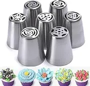 7Pcs/Set Stainless Steel Russian Tulip Icing Piping Nozzles Set Flower Cream Pastry Tips Nozzles Cupcake Cake Decorating Tools