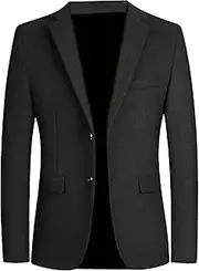 [SWJGLITTR] Men Wool Blend Blazer Coat Vintage Casual Work Wear Suit Coats Two Button Tuxedo Prom Dinner, Black, XXL