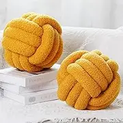 Namalu Pack of 2 Knot Cushions Ball Round Knot Pillow 11 Inch Aesthetic Plush Knot Throw Cushion Decorative Sofa Cushion for Living Room Couch Floor Sofa Room (Turmeric)