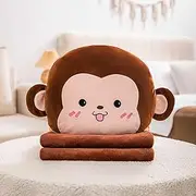 BallarArt CO. Cute Monkey Throw Pillow with Blanket, 2-in-1 Spandex Mink Plush Toy, Cozy Nap Blanket in Belly, Kids and Adults Gift, Living Room and Bed Room and Office, 55cm x 30cm