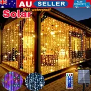3M*3M Solar Power 300 LED Curtain Lights Fairy String Party Outdoor Garden Lamp