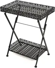 Vintage Style Metal Folding Tea Table with Bottom Basket Side Table Console Table Sofa Table Dining Table Furniture for Living Room Dining Room Hallway 22.8" x 13.8" x 28.3"
