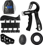 MABIZ Hand Grip Strengthener (5 PC) Adjustable Hand Gripper 10-60 KG, Finger Exerciser, Finger Stretcher, Grip Ring, Squeeze Stress Relief Ball With Carry Bag for Hand, Wrist Rehabilitation and Flexibility Training, Enhance Strength and Grip
