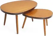 Odoria Dollhouse Coffee Table Miniature: 1/12 Scale Side Table Brown for Modern Living Room - Mini Center End Table Oval - Tiny Wood Furniture 2Pcs