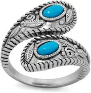 [JewelryWeb] 925 Sterling Silver Rhodium Plated Turquoise Wrap Ring Has 2 Individual Simulated Stones 3m Band Style-Ring for Women