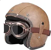 3/4 Leather Vintage Open Face Helmet Retro Half Helmet Men Women Open Face Helmet Motorcycle Helmetwith Safety Goggles Half Covered Helmet Motorcycle Scooter ECE Approved D,XXL