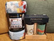 PENDLETON Sherpa Twin Throw Blanket & Matching Tumblers Bundle Couples Gift NWT