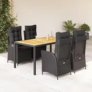 5 Piece Garden Dining Set with Cushions Black Poly Rattan, Garden Furniture Sets