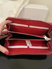 BALENCIAGA Authentic Red Leather Zippy Zip-Around Wallet Men Women NEW In Box