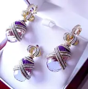 SALE ! SUPERB ENAMEL EGG PENDANT & EARRINGS SET STERLING SILVER 925 w/ AMETHYST