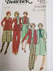 Boyfriend Blazer Jacket Skirt Pants 12 Butterick 4487 Sewing Pattern UC VTG 80s