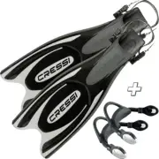 Cressi Frog-Plus Fins with Bungee Straps, Medium/Large, BLACK
