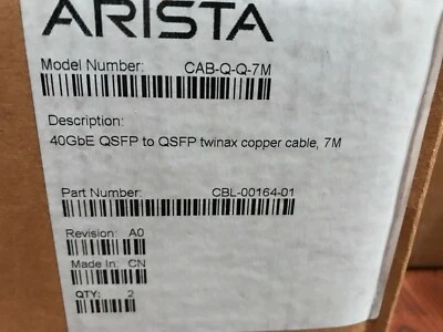 Lot 2 New Sealed Arista CAB-Q-Q-7M 40GBE QSFP to QSFP twinax copper cable, 7M