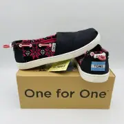 NIB TOMS Black Pink Bimini Snow Flake Knit Sweater Canvas Flats Y2.5 W5