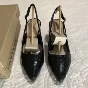 Clarks Collection Womens Kataleyna Step Black Croc Slingback Heels Size 7 Medium