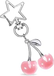 [Psyqtsuary] Cute Cherry Keychain Bag Charms Sweet Aesthetic Cherry Keychains Star Keyring Y2k Cute Purse Charms Cherry Bag Charm