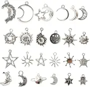 [KALLORY] 50pcs Zinc Alloy Jewelry Accessories Antique Sun Moon Charms Moon Earrings Antique Jewelry Charms Moon Charms Pendants Moon Pendant Sun Moon Stars Pendants Sun Charms Moon Findings