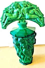 PERFUME BOTTLE ART DECO BOHEMIAN MALACHITE GLASS "NUDE LADIES” H. HOFFMAN