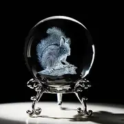 HDCRYSTALGIFTS 3D Crystal Ball 2.4inch Laser Engraved Crystal Squirrel Figurine Collectibles Paperweight Glass Sphere Ornament Decorative Balls