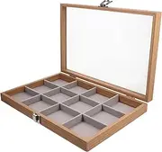 Yardenfun Elegant Wooden Grain Jewelry Box with Transparent Window Big Storage Case for Ring Necklace Earring Watch
