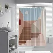 Scandinavian Shower Curtain Geometry Stairs Architecture Pattern Bathroom Decor Curtains Set with Hooks Extra Long Cloth Fabric 120 x 200 cm