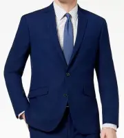 $271 Kenneth Cole Men's Blue Basketweave Slim-Fit Sport Suit Jacket Size 44L