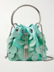 [Jimmy Choo] Jimmy Choo - Bon Bon Paillette-embellished Satin Bucket Bag - Blue - One size One size Blue