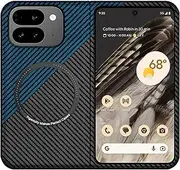[FLURIKA] Magnetic Case for Google 9 Pro Pixel Fold Case Compatible with MagSafe Charger Carbon Fiber Slim Ultra Thin Aramid Fiber Anti-Scratch Shockproof Rugged Phone Case, Black&Blue