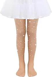 [TAXTYHRE] Girls' Shiny Fishnet Tights, Girls' Rhinestone Fishnet Tights, Girls' Rhinestone Tights Mesh Tights for Halloween, Rave Party, Ballet Dance School